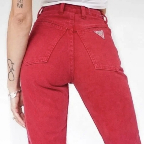 Guess red Vintage Downtown Girl Throwback Sexy high rise jeans size 0 - Picture 1 of 9